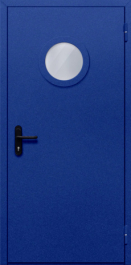 Фото двери «Однопольная с круглым стеклом (синяя)» в Краснозаводску